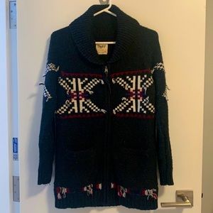 TNA XS zip up merino wool cardigan navy blue